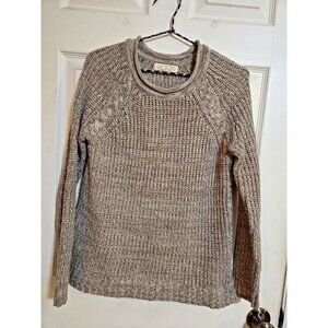 PINK ROSE Sweater Pullover Open Knit Crew Neck Women’s S Heathered Oatmeal Brown